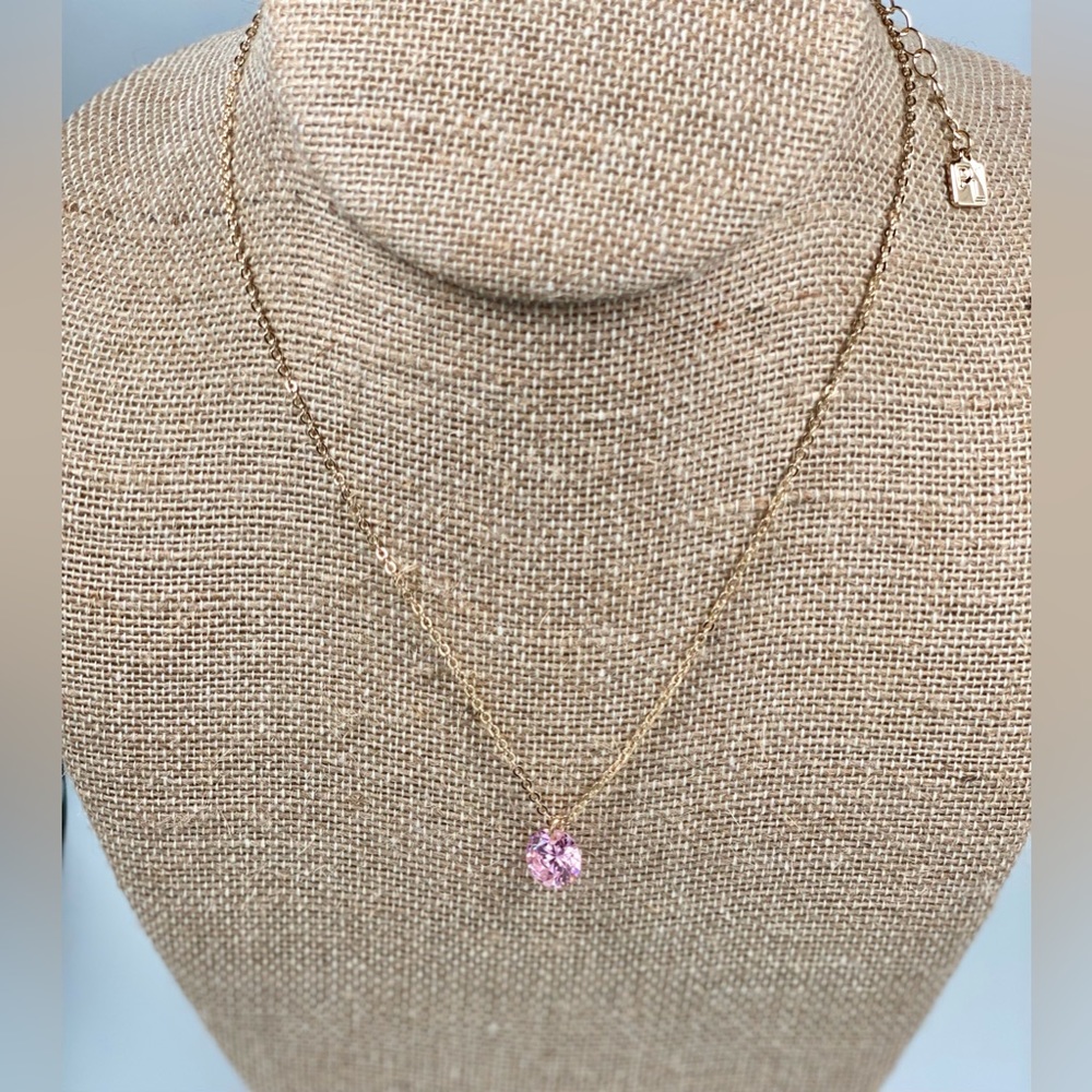 Park Lane NWT Gold Tone Necklace w/ Pink Rhinestone pendant, 16” L w/ extender